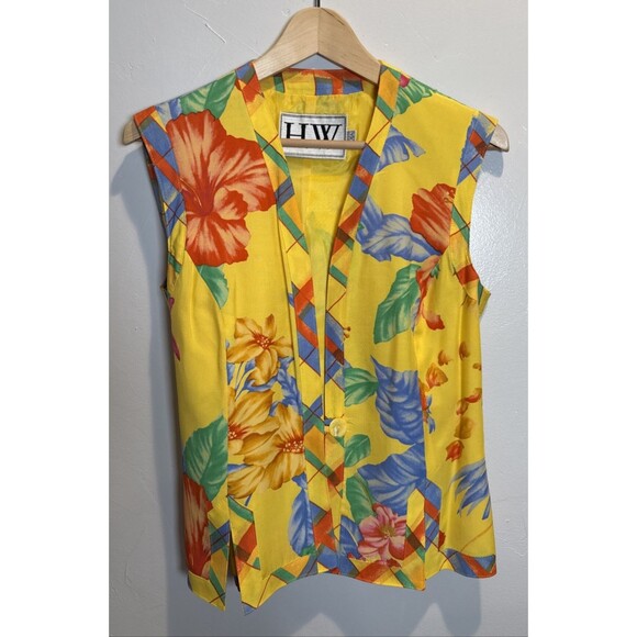 HW Yellow Floral Vest Size 12 with Jacket Size 4 Vintage Tropical Vacation - Picture 2 of 16